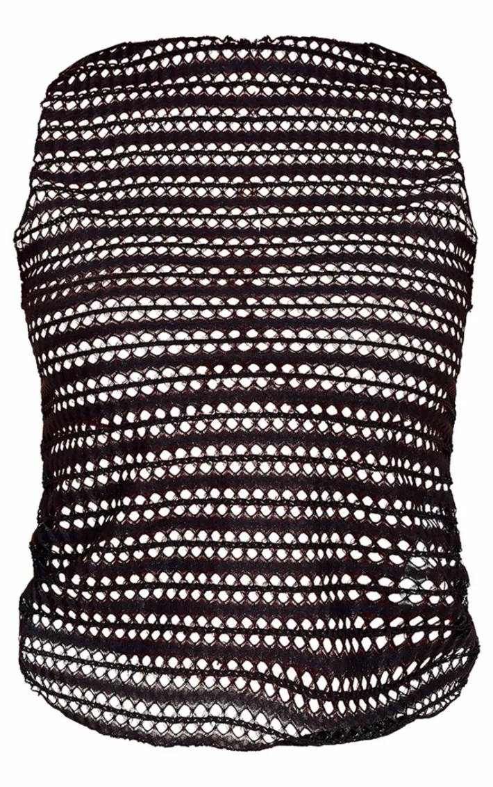 Black Textured Boatneck Long Top