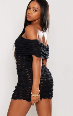 Black Textured Bubble Jersey Bardot Bodycon Dress
