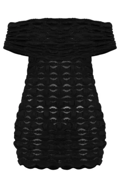 Black Textured Bubble Jersey Bardot Bodycon Dress