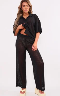 Black Textured Button Front Shirt