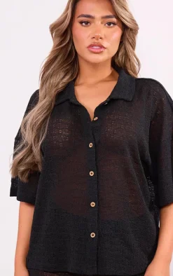 Black Textured Button Front Shirt