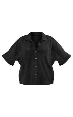 Black Textured Button Front Shirt
