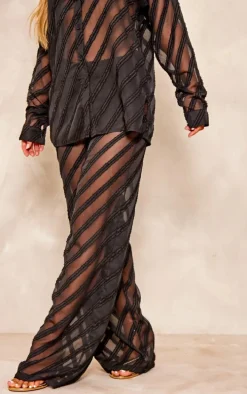 Black Textured Chiffon Oversized Wide Leg Pants