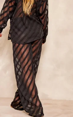 Black Textured Chiffon Oversized Wide Leg Pants