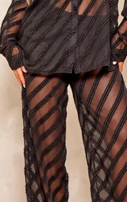 Black Textured Chiffon Oversized Wide Leg Pants