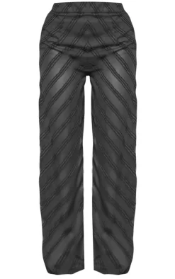 Black Textured Chiffon Oversized Wide Leg Pants