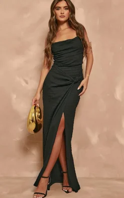 Black Textured Cowl Knot Detail Maxi Dress