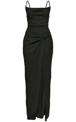 Black Textured Cowl Knot Detail Maxi Dress