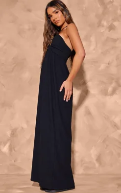 Black Textured Cross Halterneck Maxi Dress