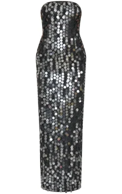 Black Textured Disk Sequin Maxi Dress