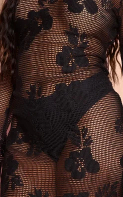 Black Textured Floral Cut Out Back Shift Dress