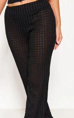 Black Textured Fold Over Flared Pants