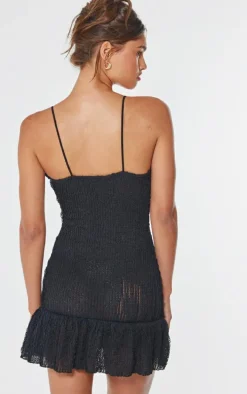 Black Textured Frill Hem Cut Out Mini Dress