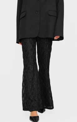 Black Textured Glitter Mesh Flared Pants