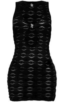 Black Textured Gold Trim Detail Cut Out Bodycon Dress