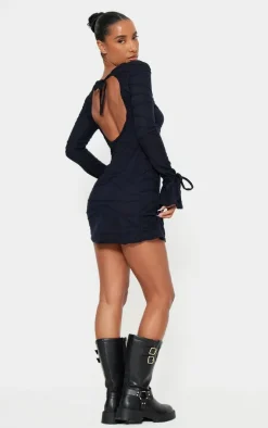 Black Textured Jersey Cut Out Back Bodycon Dress