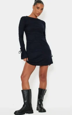 Black Textured Jersey Cut Out Back Bodycon Dress