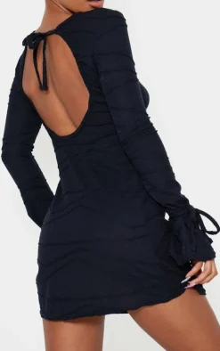 Black Textured Jersey Cut Out Back Bodycon Dress