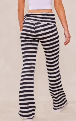 Black Textured Jersey Fold Over Waist Flares