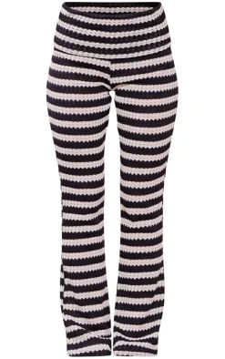 Black Textured Jersey Fold Over Waist Flares