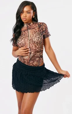Black Textured Jersey Frill Hem Mini Skirt