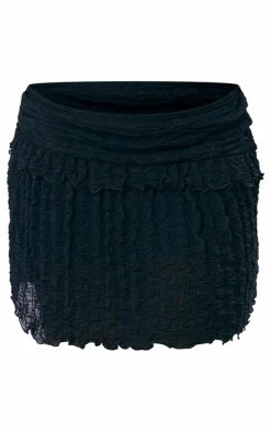 Black Textured Jersey Frill Hem Mini Skirt
