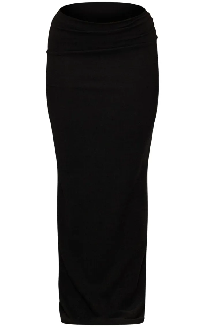 Black Textured Jersey Low Rise Midaxi Skirt