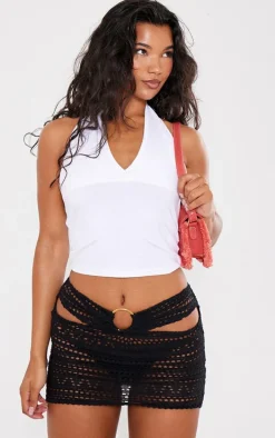 Black Textured Jersey Ring Detail Cut Out Micro Mini Skirt