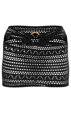 Black Textured Jersey Ring Detail Cut Out Micro Mini Skirt