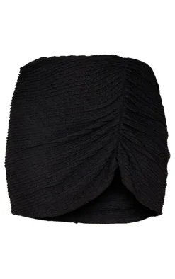 Black Textured Jersey Ruched Asymmetric Mini Skirt