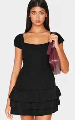 Black Textured Knit Rara Mini Dress