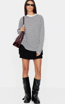 Black Textured Knit Rara Mini Skirt