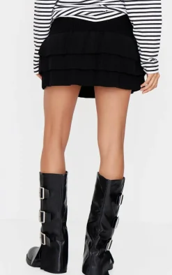 Black Textured Knit Rara Mini Skirt