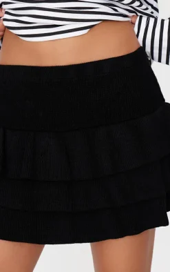 Black Textured Knit Rara Mini Skirt