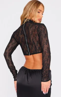 Black Textured Lace Bust Detail Corset Top