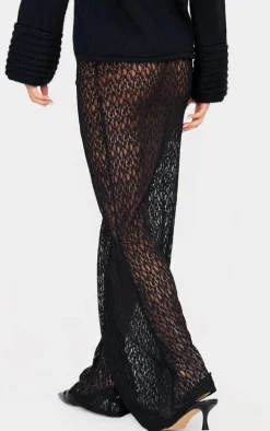 Black Textured Lace Sheer Maxi Skirt