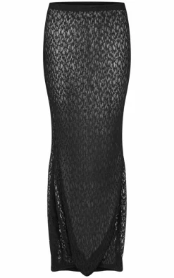 Black Textured Lace Sheer Maxi Skirt