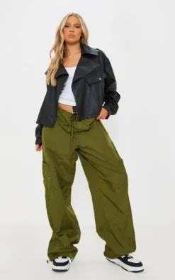 Black Textured Look Faux Leather Biker Jacket