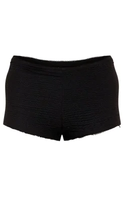 Black Textured Low Rise Hot Pant