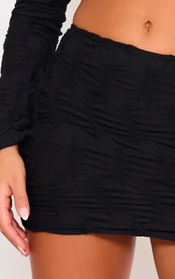 Black Textured Low Rise Micro Mini Skirt