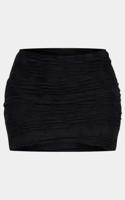 Black Textured Low Rise Micro Mini Skirt