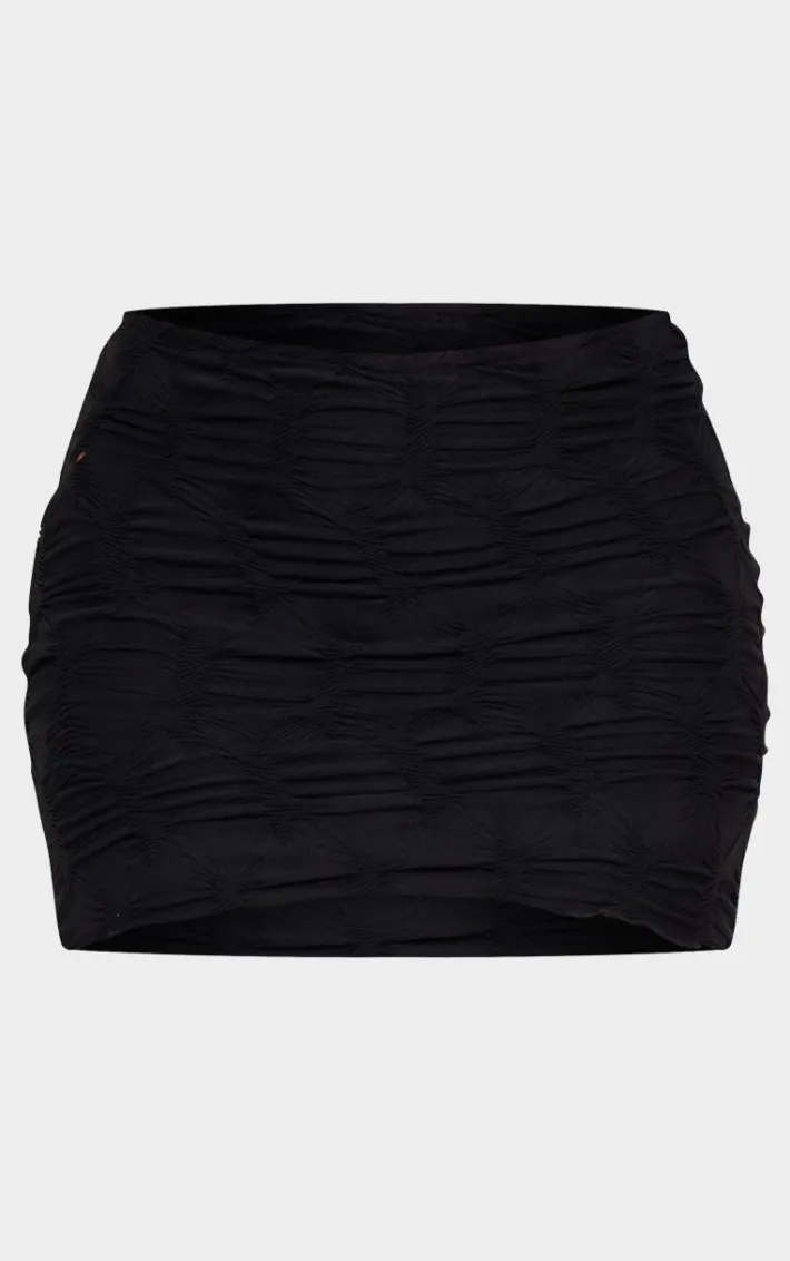 Black Textured Low Rise Micro Mini Skirt