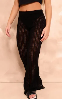 Black Textured Low Rise Skinny Flare Pant