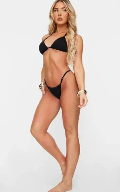 Black Textured Lurex Tanga Bikini Bottoms