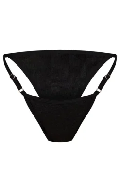 Black Textured Lurex Tanga Bikini Bottoms