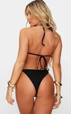 Black Textured Lurex Triangle Bikini Top