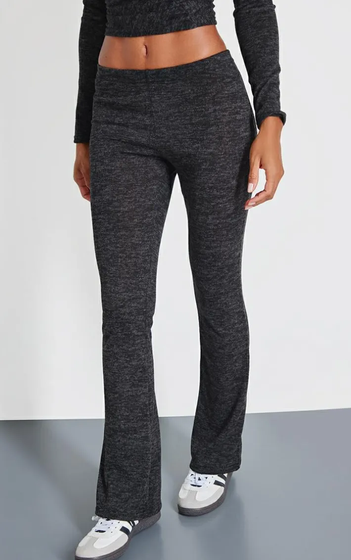 Black Textured Marl Contrast Seam Skinny Flare Pants