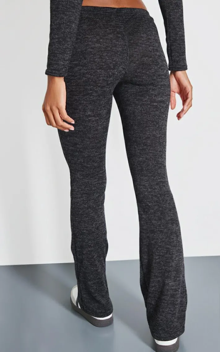 Black Textured Marl Contrast Seam Skinny Flare Pants