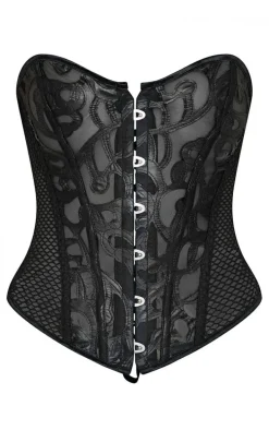 Black Textured Mesh Ribbon Back Corset