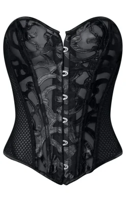 Black Textured Mesh Ribbon Back Corset